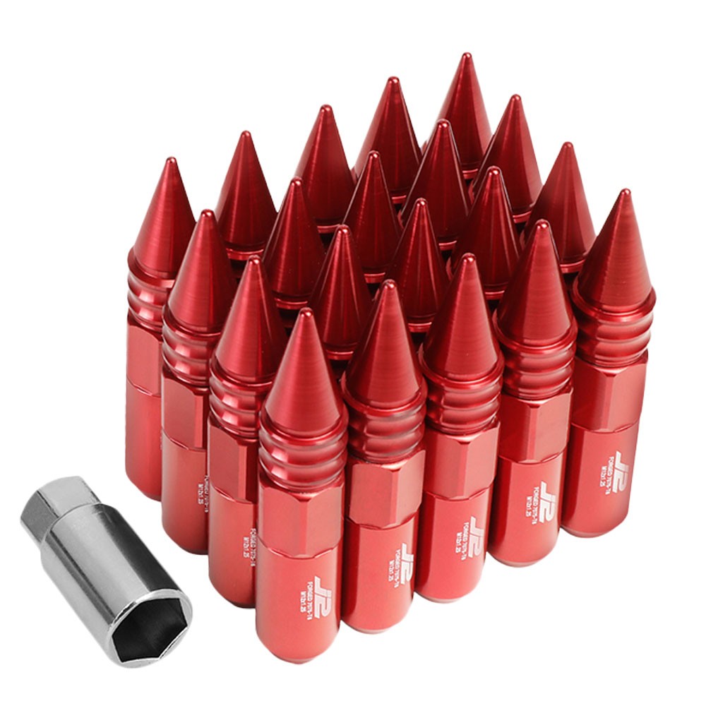 J2 Red Open End Acorn Tuner w/ Spike Cap Lug Nuts Conical Seat M12x1.25 T7-016