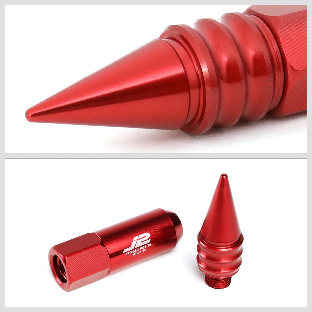J2 Red Open End Acorn Tuner w/ Spike Cap Lug Nuts Conical Seat M12x1.25 T7-016-Car & Truck Wheels-BuildFastCar