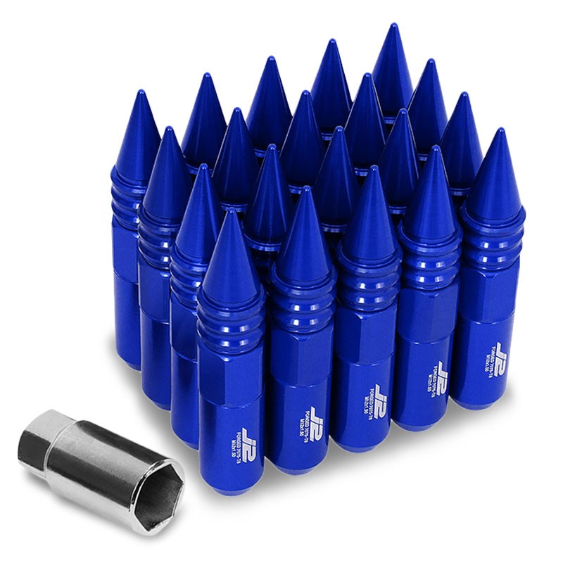 J2 Aluminum Blue Open End Acorn Tuner+Spike Cap M12x1.50 25MM OD/107MM Lug Nuts-Car &amp; Truck Wheels-BuildFastCar