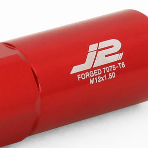 J2 Aluminum Red Open End Acorn Tuner+Spike Cap M12 x 1.50 25MM OD/107MM Lug Nuts-Car & Truck Wheels-BuildFastCar