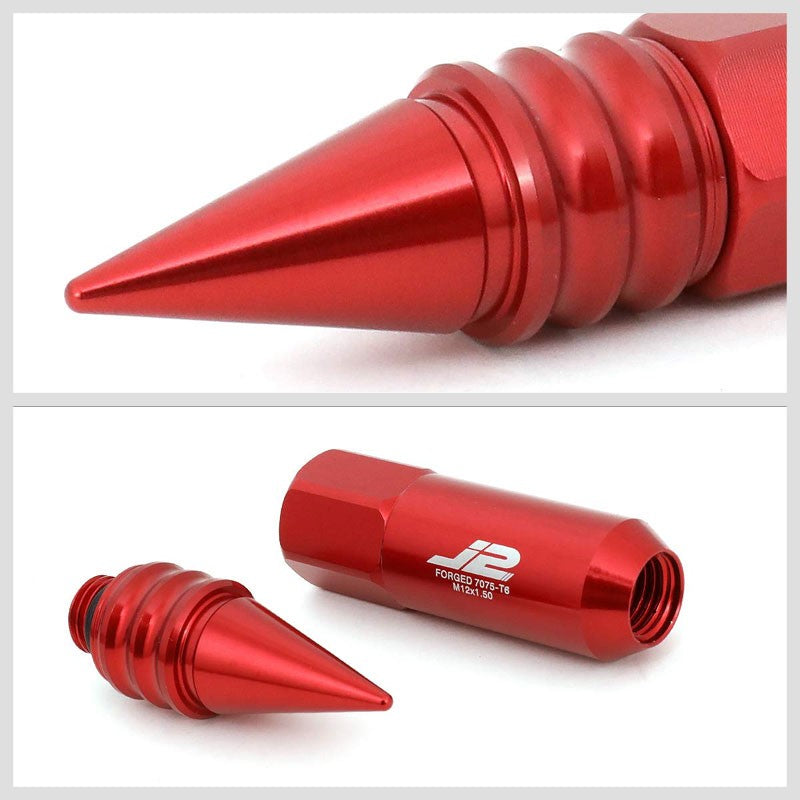 J2 Aluminum Red Open End Acorn Tuner+Spike Cap M12 x 1.50 25MM OD/107MM Lug Nuts-Car & Truck Wheels-BuildFastCar