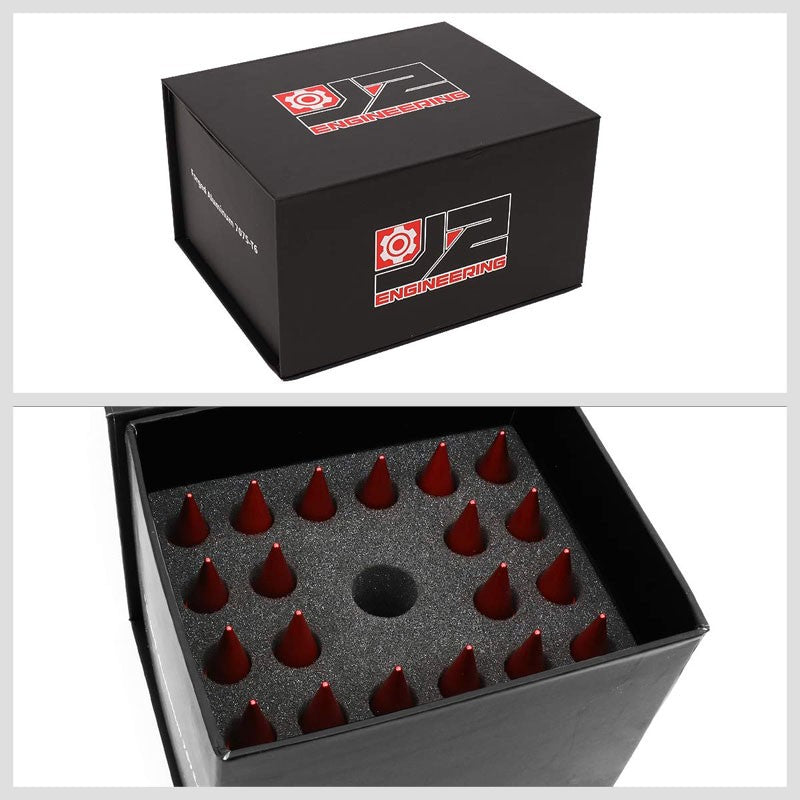 J2 Aluminum Red Open End Acorn Tuner+Spike Cap M12 x 1.50 25MM OD/107MM Lug Nuts-Car & Truck Wheels-BuildFastCar