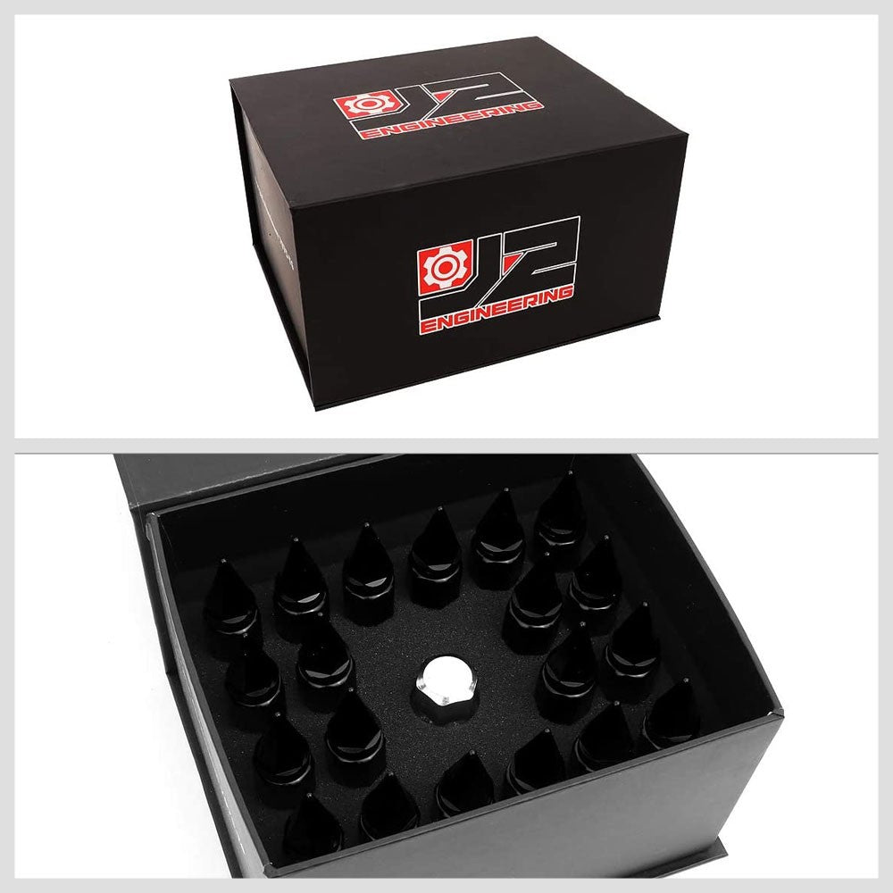 J2 Black Open End Acorn Tuner w/ Spike Cap Lug Nuts Conical Seat M12x1.25 T7-017-Car & Truck Wheels-BuildFastCar