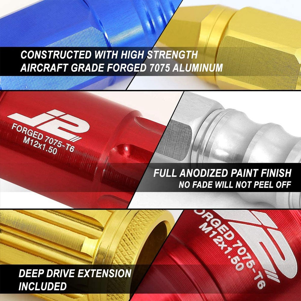 J2 Blue Open End Acorn Tuner w/ Spike Cap Lug Nuts Conical Seat M12x1.25 T7-017-Car & Truck Wheels-BuildFastCar