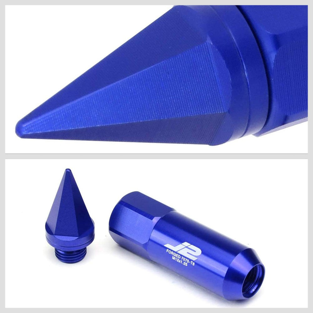 J2 Blue Open End Acorn Tuner w/ Spike Cap Lug Nuts Conical Seat M12x1.25 T7-017-Car & Truck Wheels-BuildFastCar