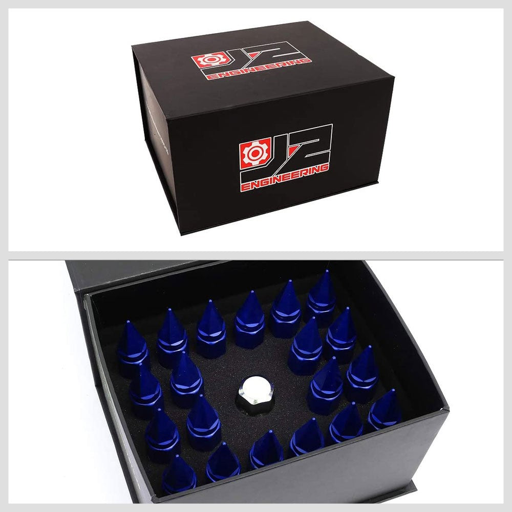 J2 Blue Open End Acorn Tuner w/ Spike Cap Lug Nuts Conical Seat M12x1.25 T7-017-Car & Truck Wheels-BuildFastCar