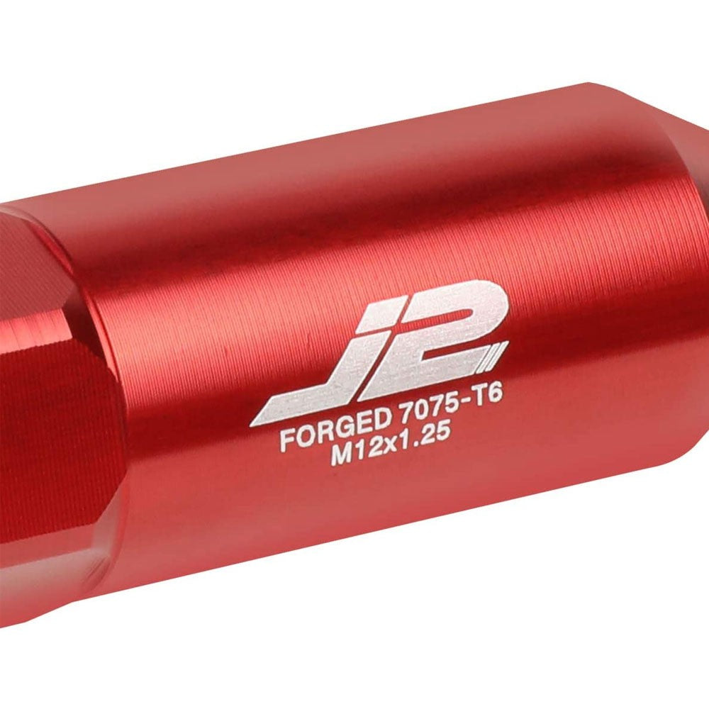 J2 Red Open End Acorn Tuner w/ Spike Cap Lug Nuts Conical Seat M12x1.25 T7-017-Car & Truck Wheels-BuildFastCar