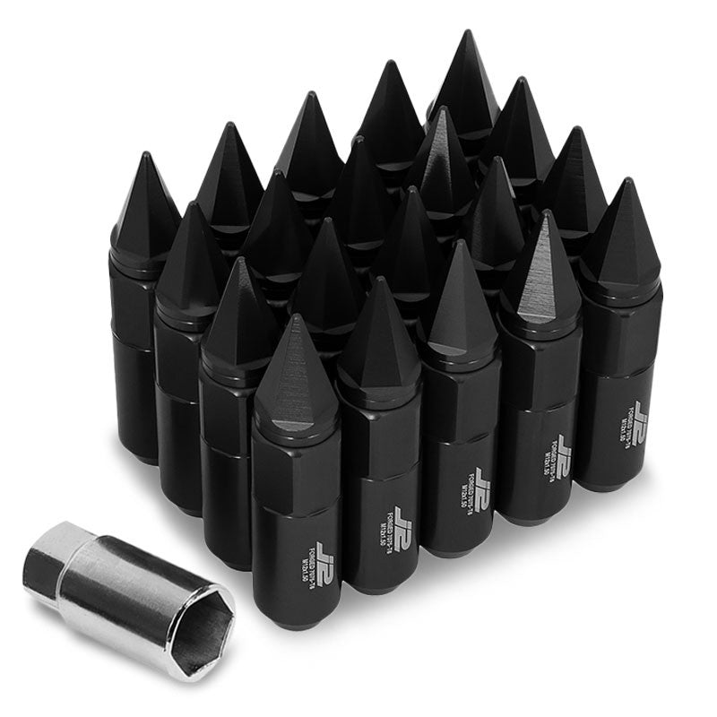 J2 Aluminum Black Open End Acorn Tuner+Spike Cap M12x1.50 25MM OD/90MM Lug Nuts-Car & Truck Wheels-BuildFastCar-BFC-LN-T7-017-15-BK