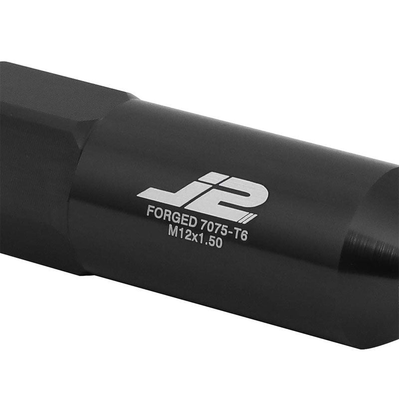 J2 Aluminum Black Open End Acorn Tuner+Spike Cap M12x1.50 25MM OD/90MM Lug Nuts-Car & Truck Wheels-BuildFastCar-BFC-LN-T7-017-15-BK