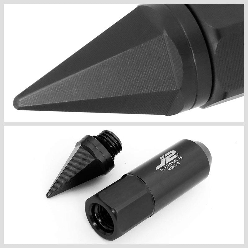 J2 Aluminum Black Open End Acorn Tuner+Spike Cap M12x1.50 25MM OD/90MM Lug Nuts-Car & Truck Wheels-BuildFastCar-BFC-LN-T7-017-15-BK