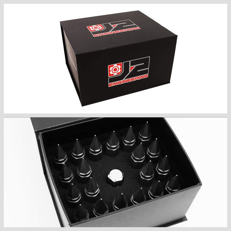 J2 Aluminum Black Open End Acorn Tuner+Spike Cap M12x1.50 25MM OD/90MM Lug Nuts-Car & Truck Wheels-BuildFastCar-BFC-LN-T7-017-15-BK