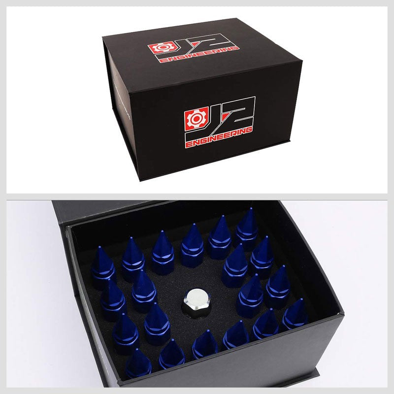 J2 Aluminum Blue Open End Acorn Tuner+Spike Cap M12 x 1.50 25MM OD/90MM Lug Nuts-Car & Truck Wheels-BuildFastCar-BFC-LN-T7-017-15-BL