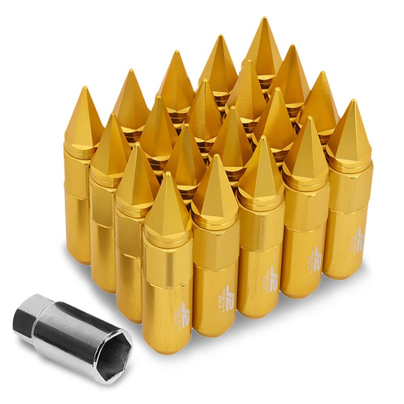 J2 Aluminum Gold Open End Acorn Tuner+Spike Cap M12 x 1.50 25MM OD/90MM Lug Nuts-Car & Truck Wheels-BuildFastCar-BFC-LN-T7-017-15-GD