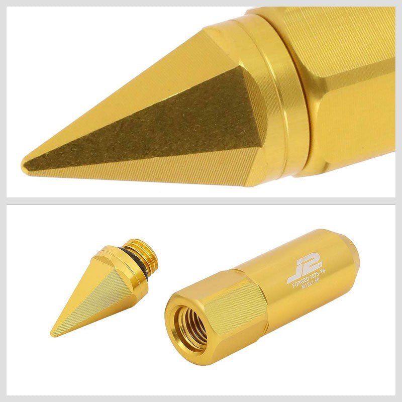 J2 Aluminum Gold Open End Acorn Tuner+Spike Cap M12 x 1.50 25MM OD/90MM Lug Nuts-Car & Truck Wheels-BuildFastCar-BFC-LN-T7-017-15-GD