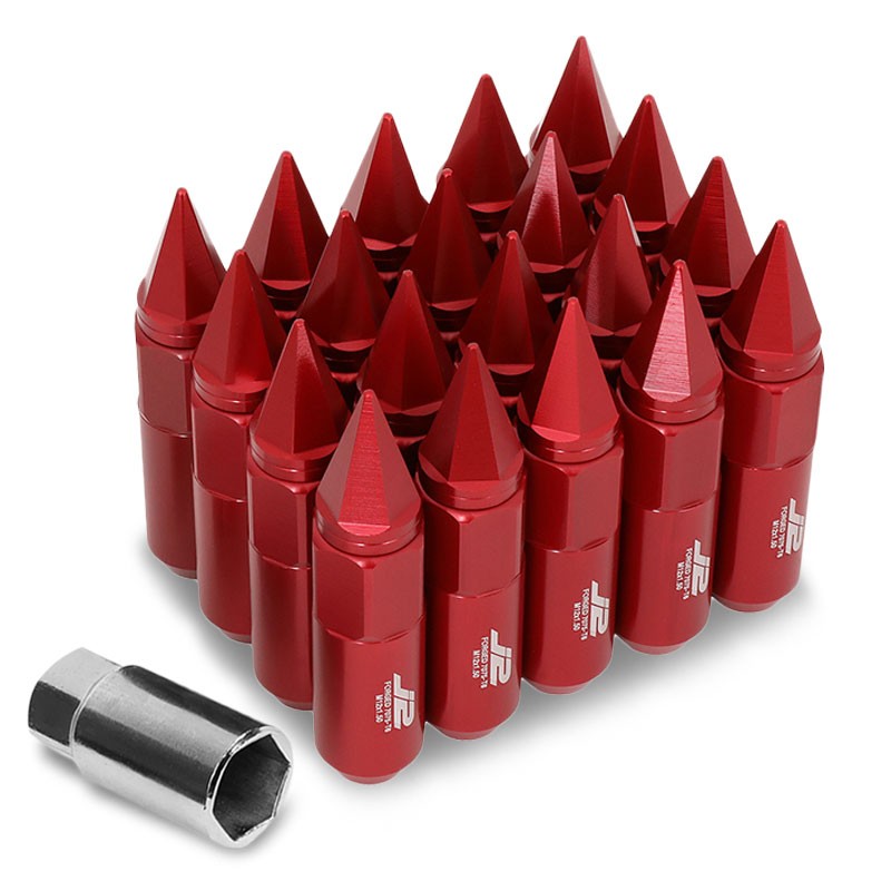 J2 Aluminum Red Open End Acorn Tuner+Spike Cap M12 x 1.50 25MM OD/90MM Lug Nuts-Car & Truck Wheels-BuildFastCar-BFC-LN-T7-017-15-RD