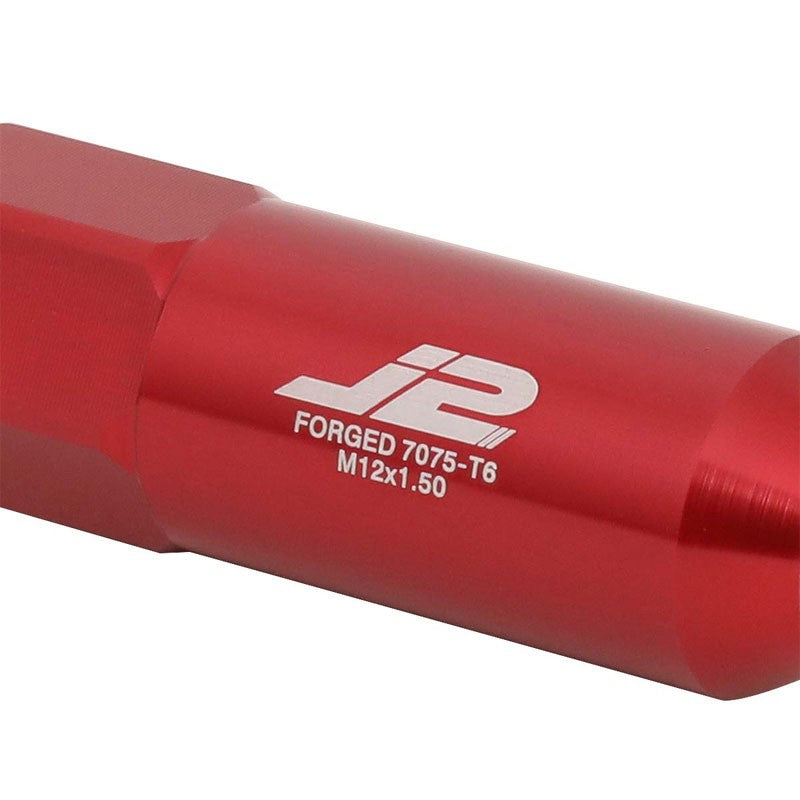 J2 Aluminum Red Open End Acorn Tuner+Spike Cap M12 x 1.50 25MM OD/90MM Lug Nuts-Car & Truck Wheels-BuildFastCar-BFC-LN-T7-017-15-RD