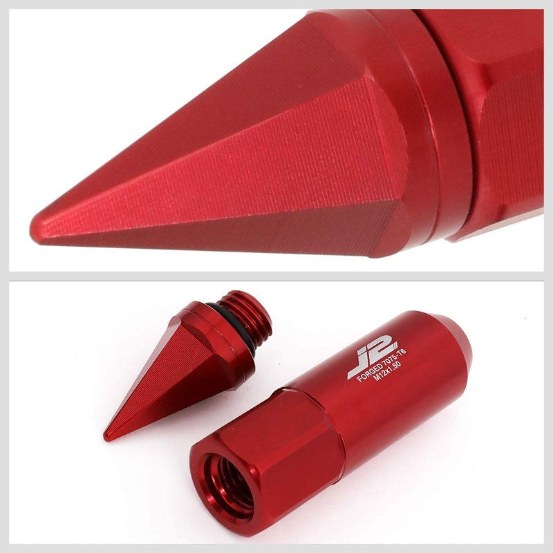 J2 Aluminum Red Open End Acorn Tuner+Spike Cap M12 x 1.50 25MM OD/90MM Lug Nuts-Car & Truck Wheels-BuildFastCar-BFC-LN-T7-017-15-RD