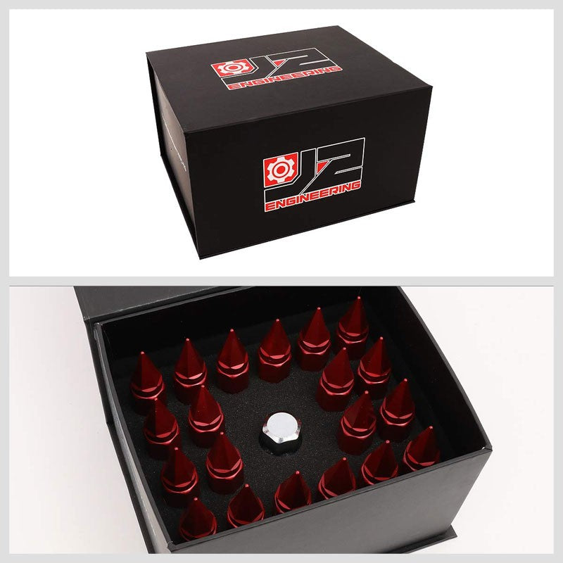 J2 Aluminum Red Open End Acorn Tuner+Spike Cap M12 x 1.50 25MM OD/90MM Lug Nuts-Car & Truck Wheels-BuildFastCar-BFC-LN-T7-017-15-RD