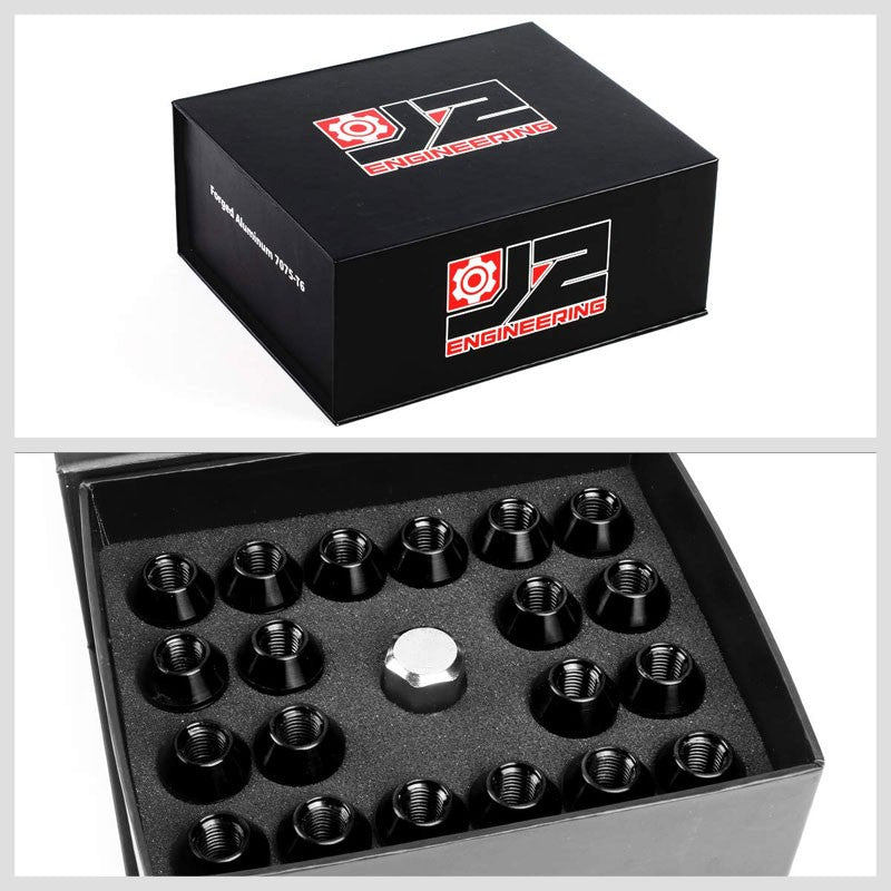 J2 Black Close End Acorn Tuner 25MM OD/50MM M12 x 1.50 20 Pcs Lug Nuts+Adapter-Car & Truck Wheels-BuildFastCar
