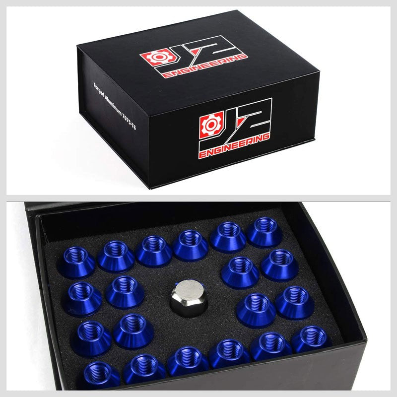 J2 Blue Close End Acorn Tuner 25MM OD/50MM M12 x 1.50 20 Pcs Lug Nuts+Adapter-Car & Truck Wheels-BuildFastCar
