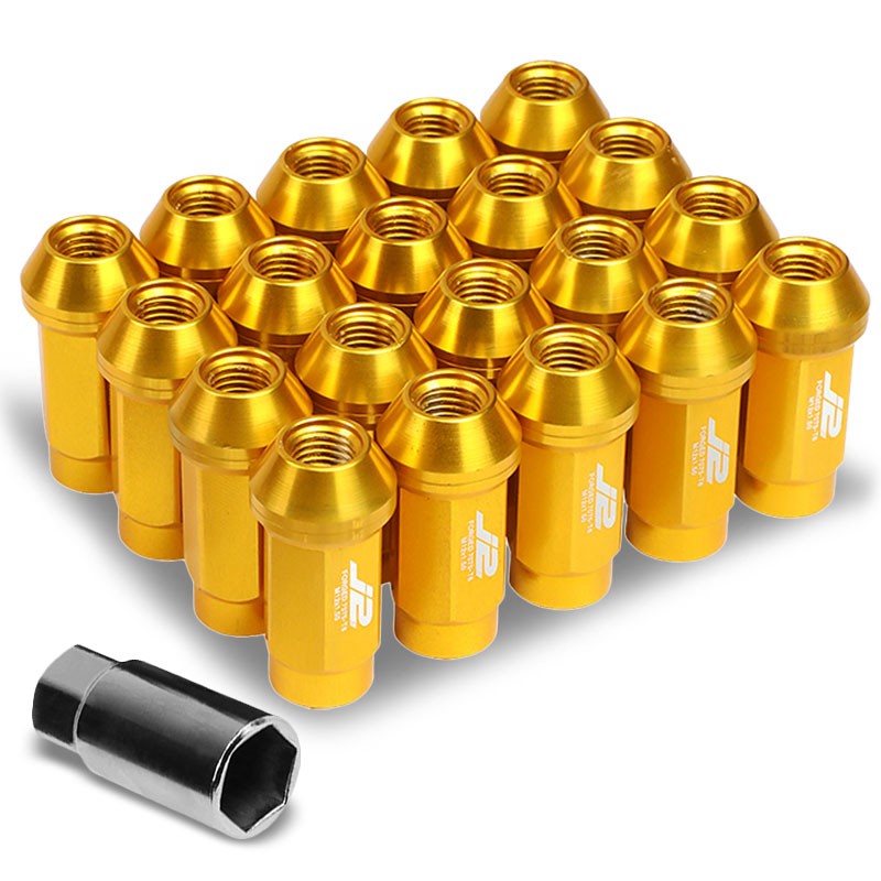 J2 Gold Close End Acorn Tuner 25MM OD/50MM M12 x 1.50 20 Pcs Lug Nuts+Adapter-Car &amp; Truck Wheels-BuildFastCar
