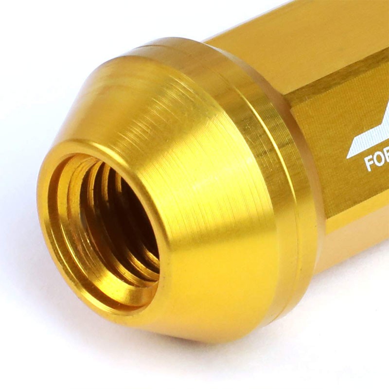 J2 Gold Close End Acorn Tuner 25MM OD/50MM M12 x 1.50 20 Pcs Lug Nuts+Adapter-Car & Truck Wheels-BuildFastCar