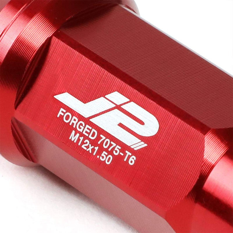 J2 Red Close End Acorn Tuner 25MM OD/50MM M12 x 1.50 Lug Nuts 20 Pcs Set+Adapter-Car & Truck Wheels-BuildFastCar