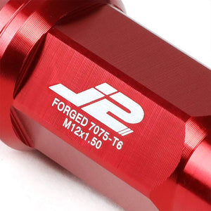J2 Red Close End Acorn Tuner 25MM OD/50MM M12 x 1.50 Lug Nuts 20 Pcs Set+Adapter-Car & Truck Wheels-BuildFastCar