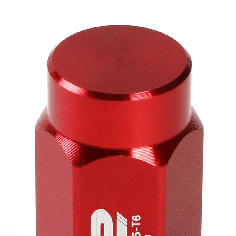 J2 Red Close End Acorn Tuner 25MM OD/50MM M12 x 1.50 Lug Nuts 20 Pcs Set+Adapter-Car & Truck Wheels-BuildFastCar