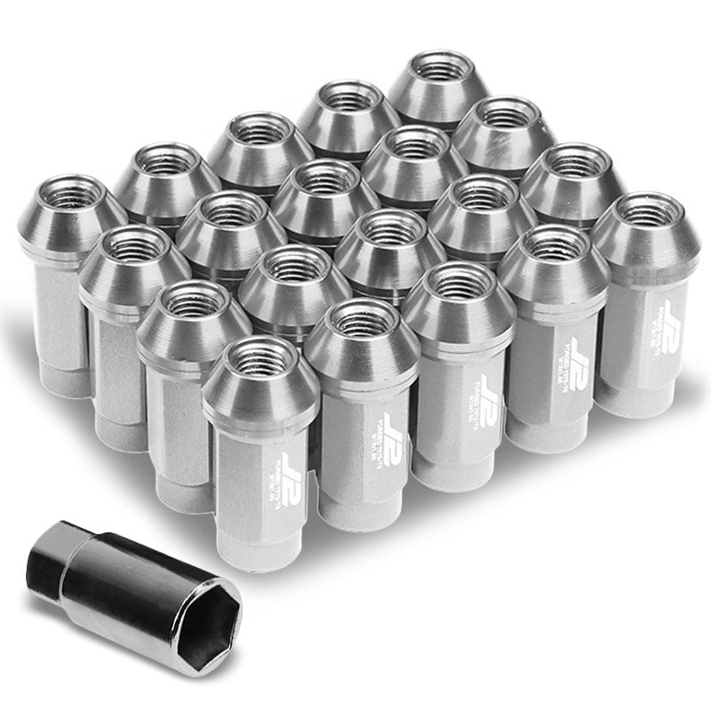 J2 Silver Close End Acorn Tuner 25MM OD/50MM M12 x 1.50 20 Pcs Lug Nuts+Adapter-Car &amp; Truck Wheels-BuildFastCar