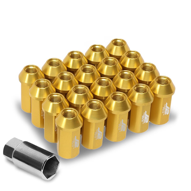 J2 Aluminum Gold Open End Acorn Tuner M12 x 1.50 25MM OD/45MM Height Lug Nuts-Car & Truck Wheels-BuildFastCar
