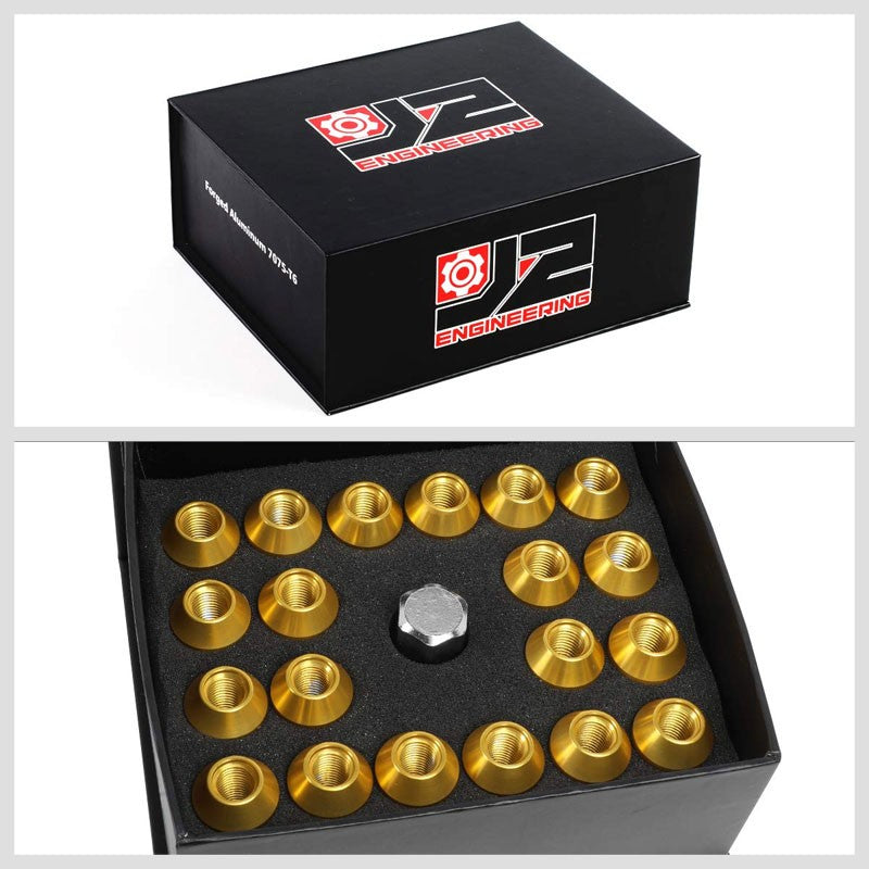 J2 Aluminum Gold Open End Acorn Tuner M12 x 1.50 25MM OD/45MM Height Lug Nuts-Car & Truck Wheels-BuildFastCar