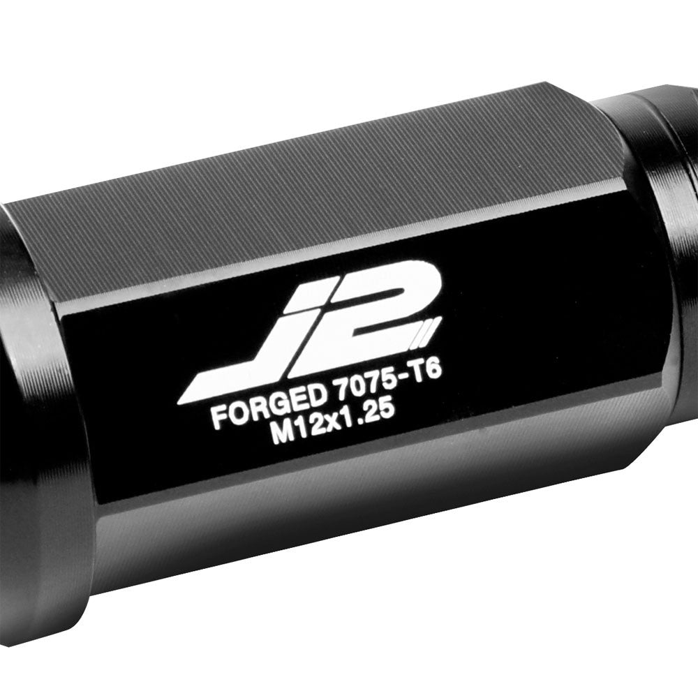 J2 Black Open End Acorn Tuner w/Spike Cap Lug Nuts Conical Seat M12x1.25 T7-020-Car & Truck Wheels-BuildFastCar