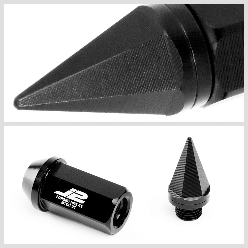 J2 Black Open End Acorn Tuner w/Spike Cap Lug Nuts Conical Seat M12x1.25 T7-020-Car & Truck Wheels-BuildFastCar