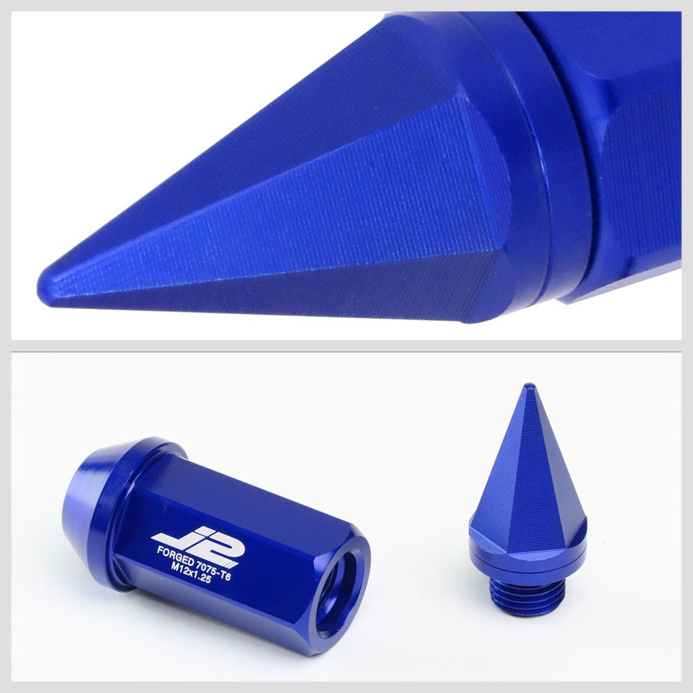 J2 Blue Open End Acorn Tuner w/Spike Cap Lug Nuts Conical Seat M12x1.25 T7-020-Car & Truck Wheels-BuildFastCar