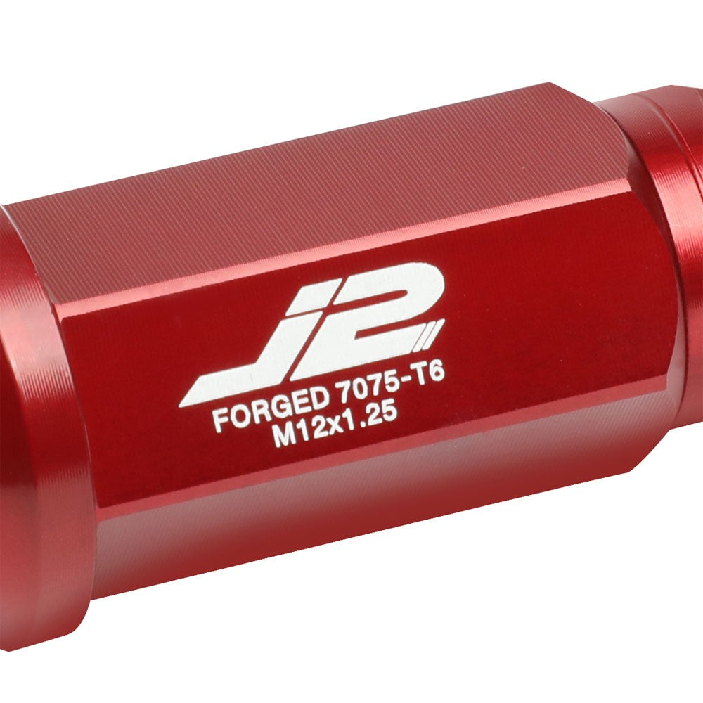 J2 Red Open End Acorn Tuner w/Spike Cap Lug Nuts Conical Seat M12x1.25 T7-020-Car & Truck Wheels-BuildFastCar