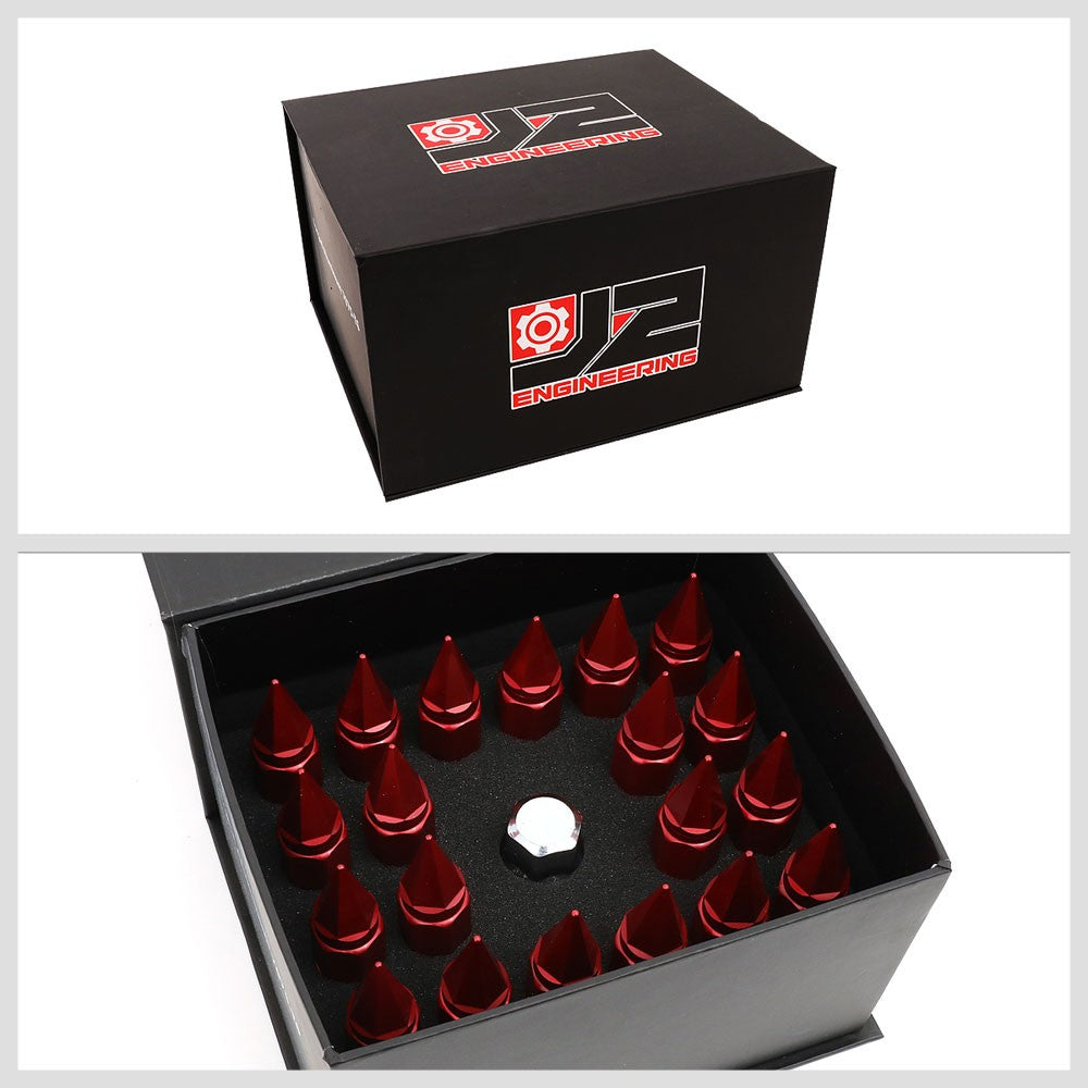 J2 Red Open End Acorn Tuner w/Spike Cap Lug Nuts Conical Seat M12x1.25 T7-020-Car & Truck Wheels-BuildFastCar