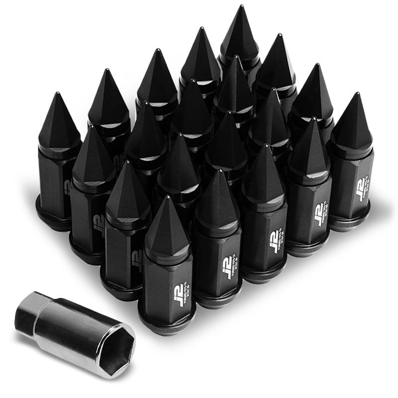 J2 Aluminum Black Open End Acorn Tuner+Spike Cap M12x1.50 25MM OD/75MM Lug Nuts-Car &amp; Truck Wheels-BuildFastCar
