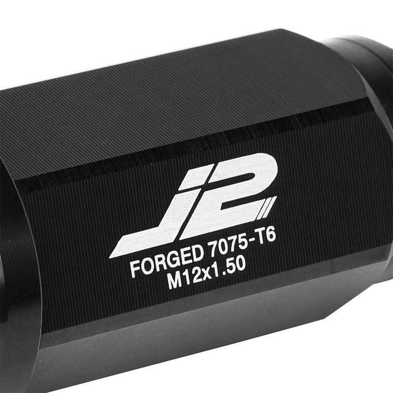 J2 Aluminum Black Open End Acorn Tuner+Spike Cap M12x1.50 25MM OD/75MM Lug Nuts-Car & Truck Wheels-BuildFastCar