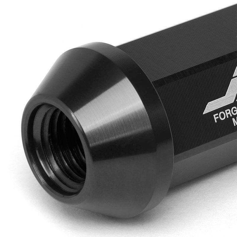J2 Aluminum Black Open End Acorn Tuner+Spike Cap M12x1.50 25MM OD/75MM Lug Nuts-Car & Truck Wheels-BuildFastCar