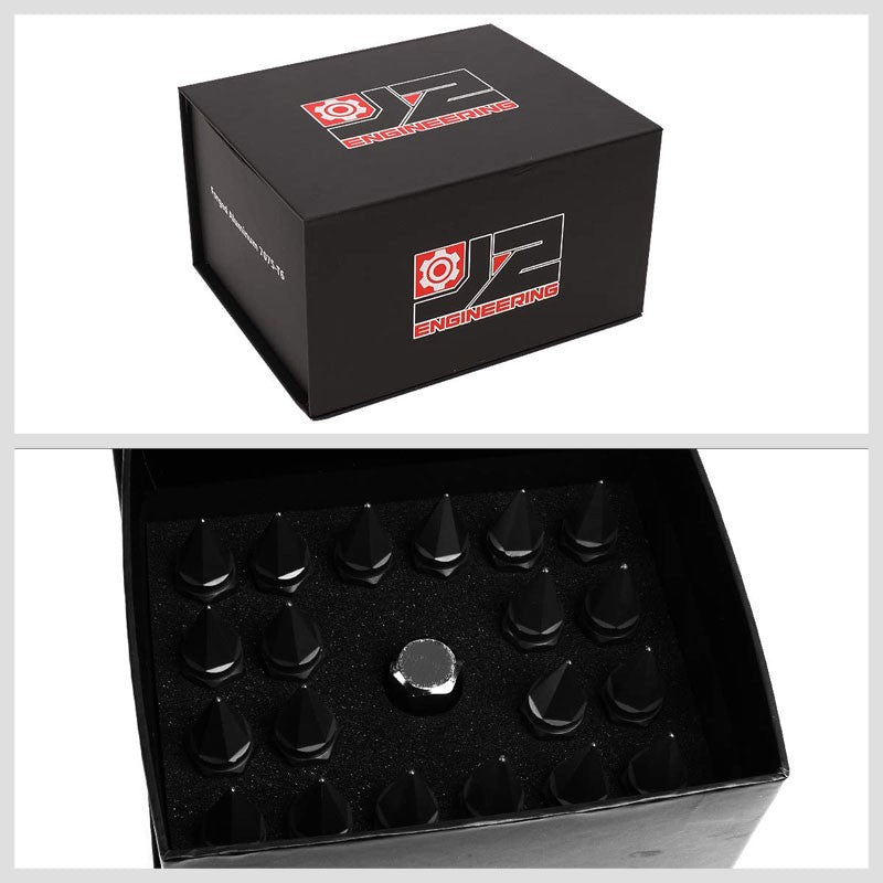 J2 Aluminum Black Open End Acorn Tuner+Spike Cap M12x1.50 25MM OD/75MM Lug Nuts-Car & Truck Wheels-BuildFastCar