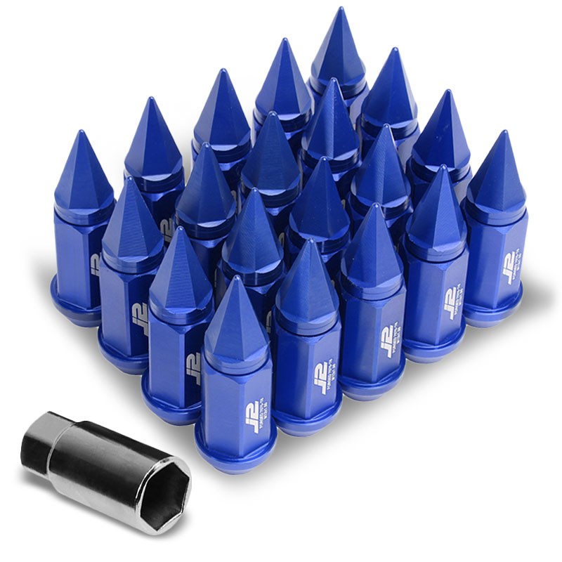 J2 Aluminum Blue Open End Acorn Tuner+Spike Cap M12 x 1.50 25MM OD/75MM Lug Nuts-Car &amp; Truck Wheels-BuildFastCar