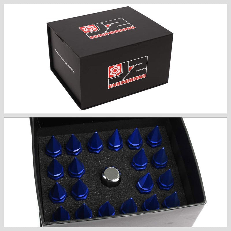 J2 Aluminum Blue Open End Acorn Tuner+Spike Cap M12 x 1.50 25MM OD/75MM Lug Nuts-Car & Truck Wheels-BuildFastCar