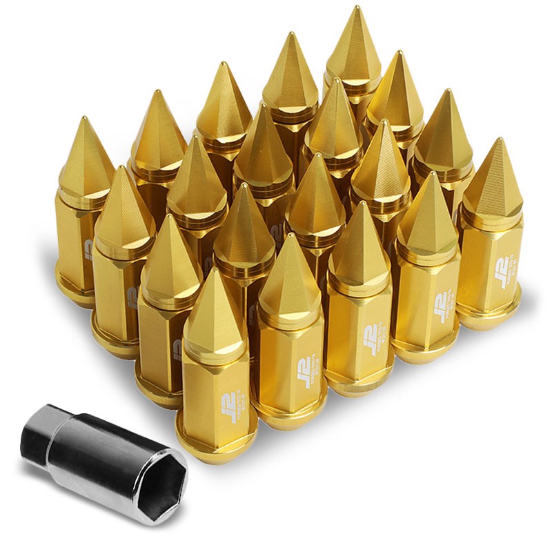 J2 Aluminum Gold Open End Acorn Tuner+Spike Cap M12 x 1.50 25MM OD/75MM Lug Nuts-Car & Truck Wheels-BuildFastCar