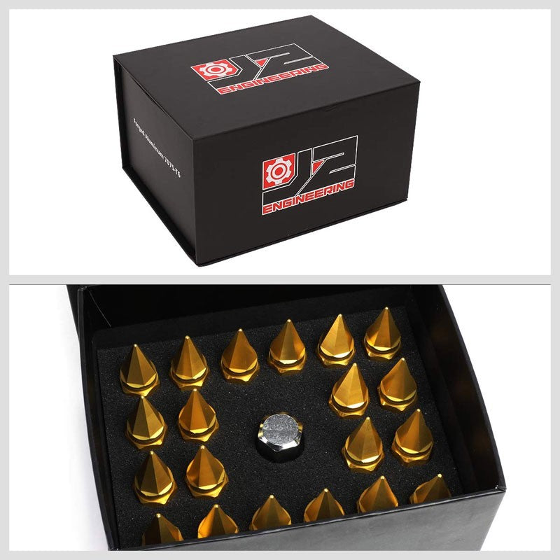J2 Aluminum Gold Open End Acorn Tuner+Spike Cap M12 x 1.50 25MM OD/75MM Lug Nuts-Car & Truck Wheels-BuildFastCar