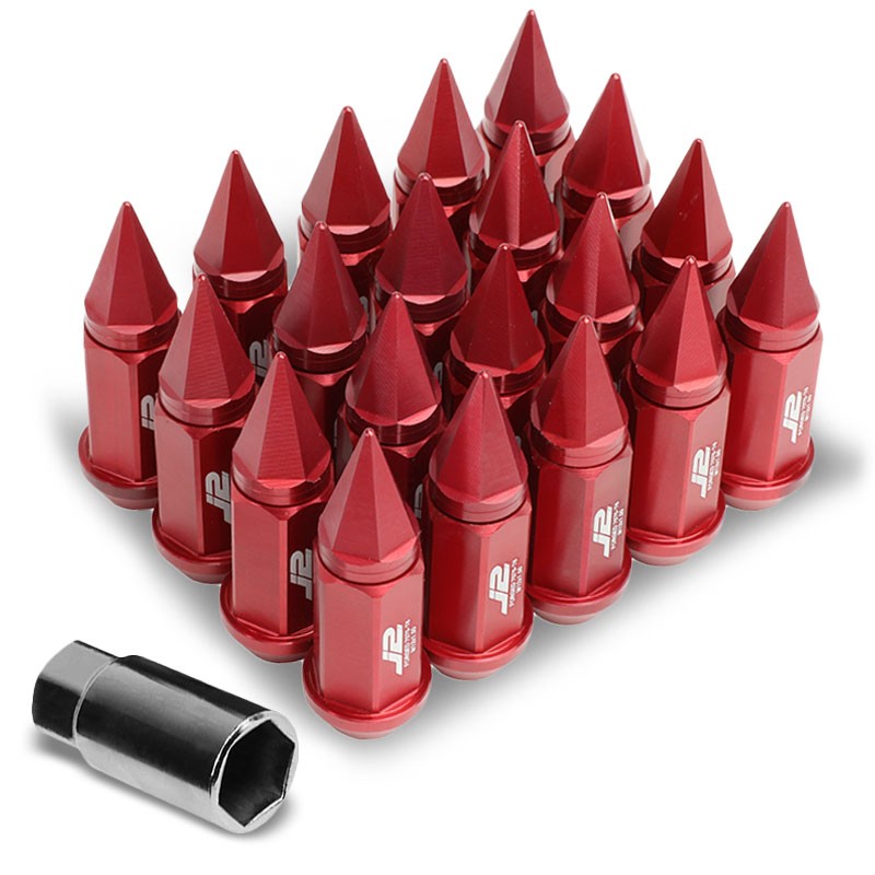 J2 Aluminum Red Open End Acorn Tuner+Spike Cap M12 x 1.50 25MM OD/75MM Lug Nuts-Car & Truck Wheels-BuildFastCar