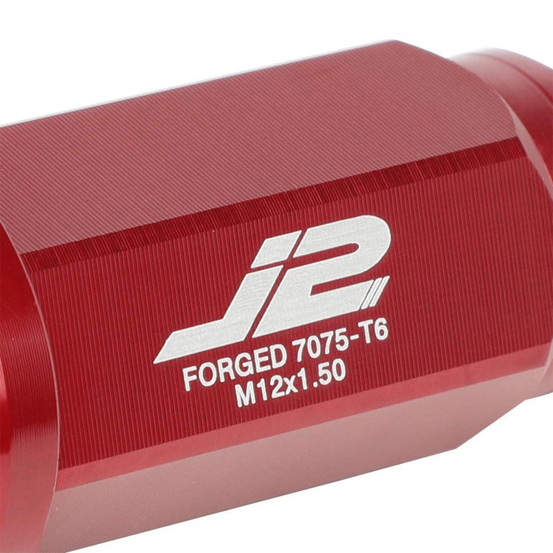 J2 Aluminum Red Open End Acorn Tuner+Spike Cap M12 x 1.50 25MM OD/75MM Lug Nuts-Car & Truck Wheels-BuildFastCar