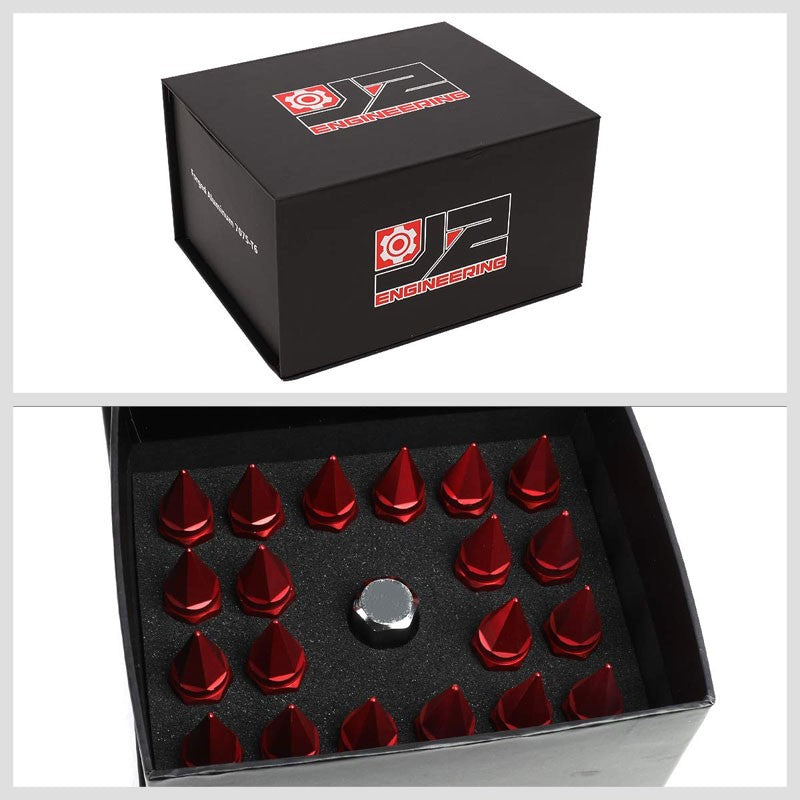 J2 Aluminum Red Open End Acorn Tuner+Spike Cap M12 x 1.50 25MM OD/75MM Lug Nuts-Car & Truck Wheels-BuildFastCar
