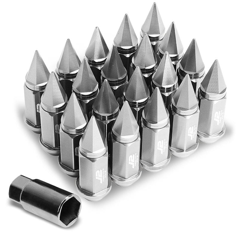 J2 Aluminum Silver Open End Acorn Tuner+Spike Cap M12x1.50 25MM OD/75MM Lug Nuts-Car & Truck Wheels-BuildFastCar