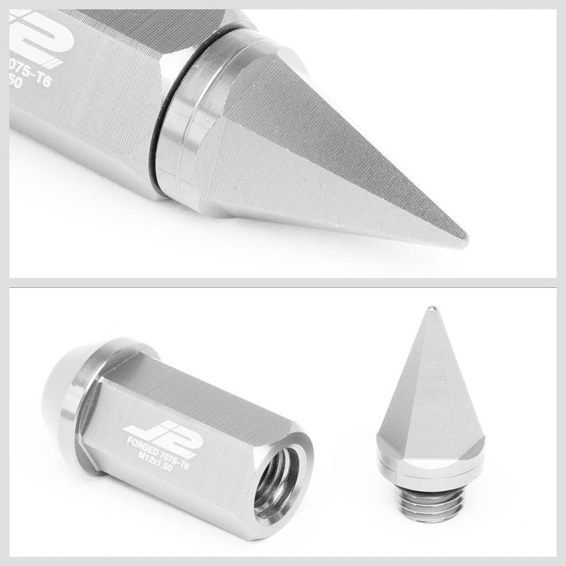 J2 Aluminum Silver Open End Acorn Tuner+Spike Cap M12x1.50 25MM OD/75MM Lug Nuts-Car & Truck Wheels-BuildFastCar